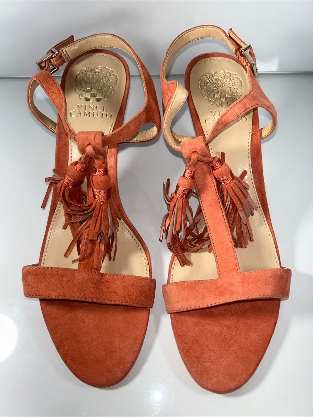 NWOT Vince Camuto Designer Coral Color Suede Leather High Heel Sandals